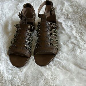 Calvin Klein Brown Strappy Sandals with Metallic Buckles